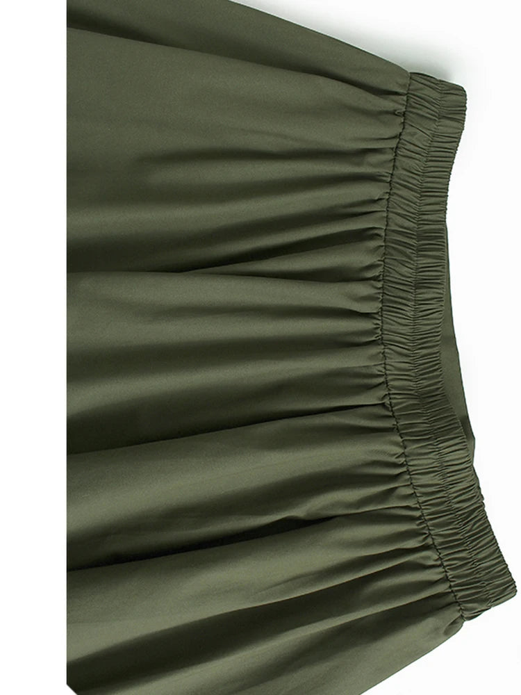 TEEK - Elastic Waist Army Green Pleated Irregular Skirt SKIRT theteekdotcom   