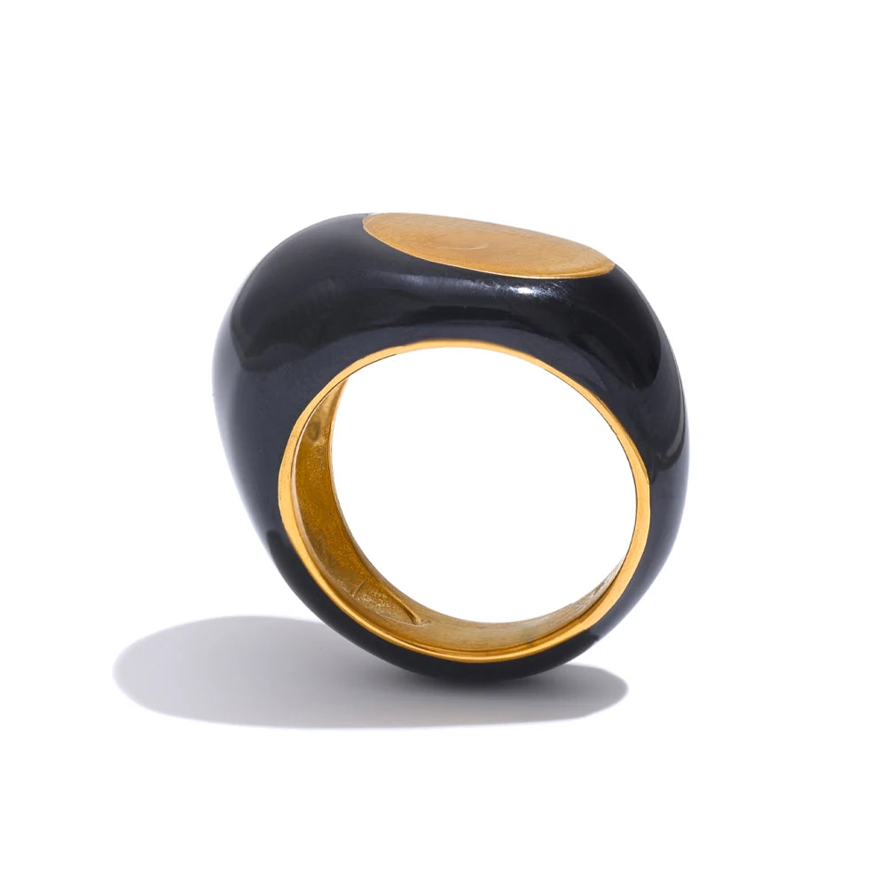 TEEK - Black Enamel Geometric Unique Ring JEWELRY theteekdotcom 7  