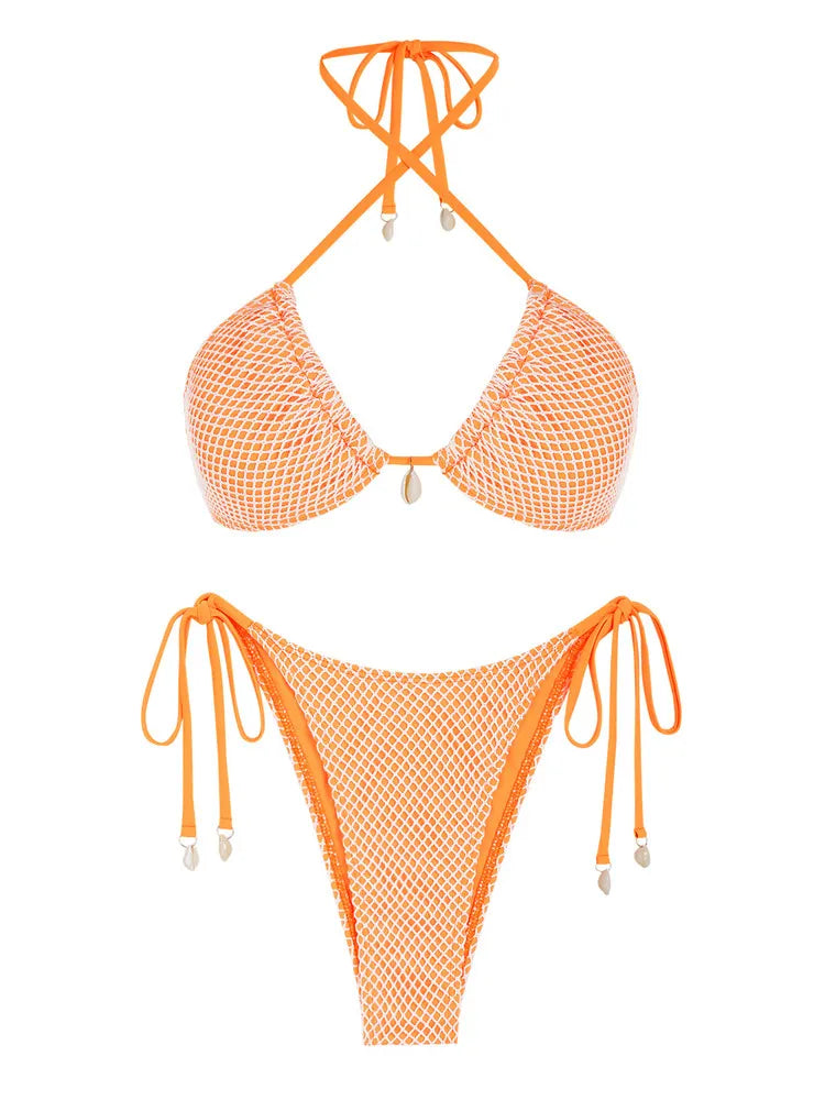 TEEK - Multiway Contrast Fishnet Bikini SWIMWEAR theteekdotcom Orange S 