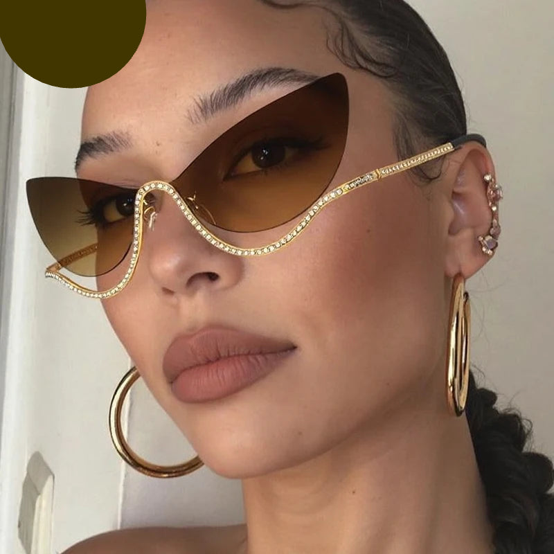 TEEK - Cat Eye Rimless Rhinestone Sunglasses EYEGLASSES theteekdotcom