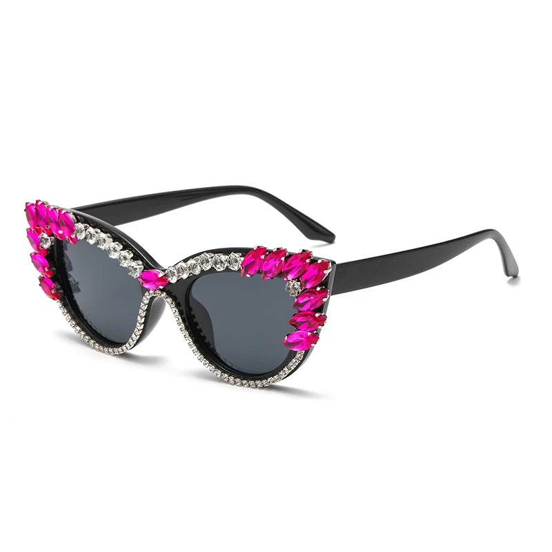 TEEK - Bejeweled Cat Eye Colorful Droplet Sunglasses EYEGLASSES theteekdotcom pink black