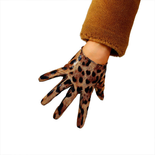 TEEK - Short Wrist Shine Brown Gloves GLOVES theteekdotcom Leopard 16cm M