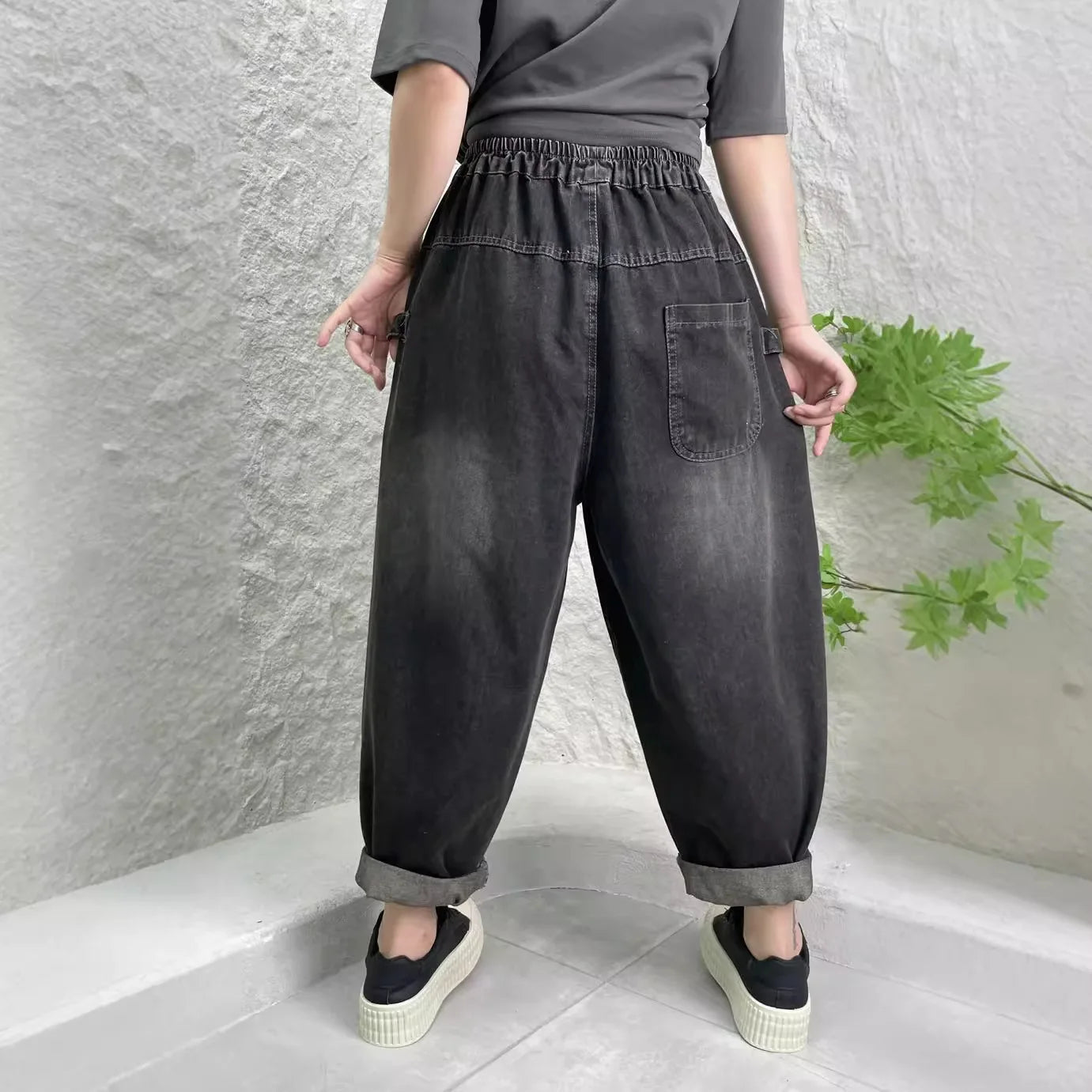 TEEK - Black Distressed Patchwork Pocketed Womens Harem Pants PANTS theteekdotcom   