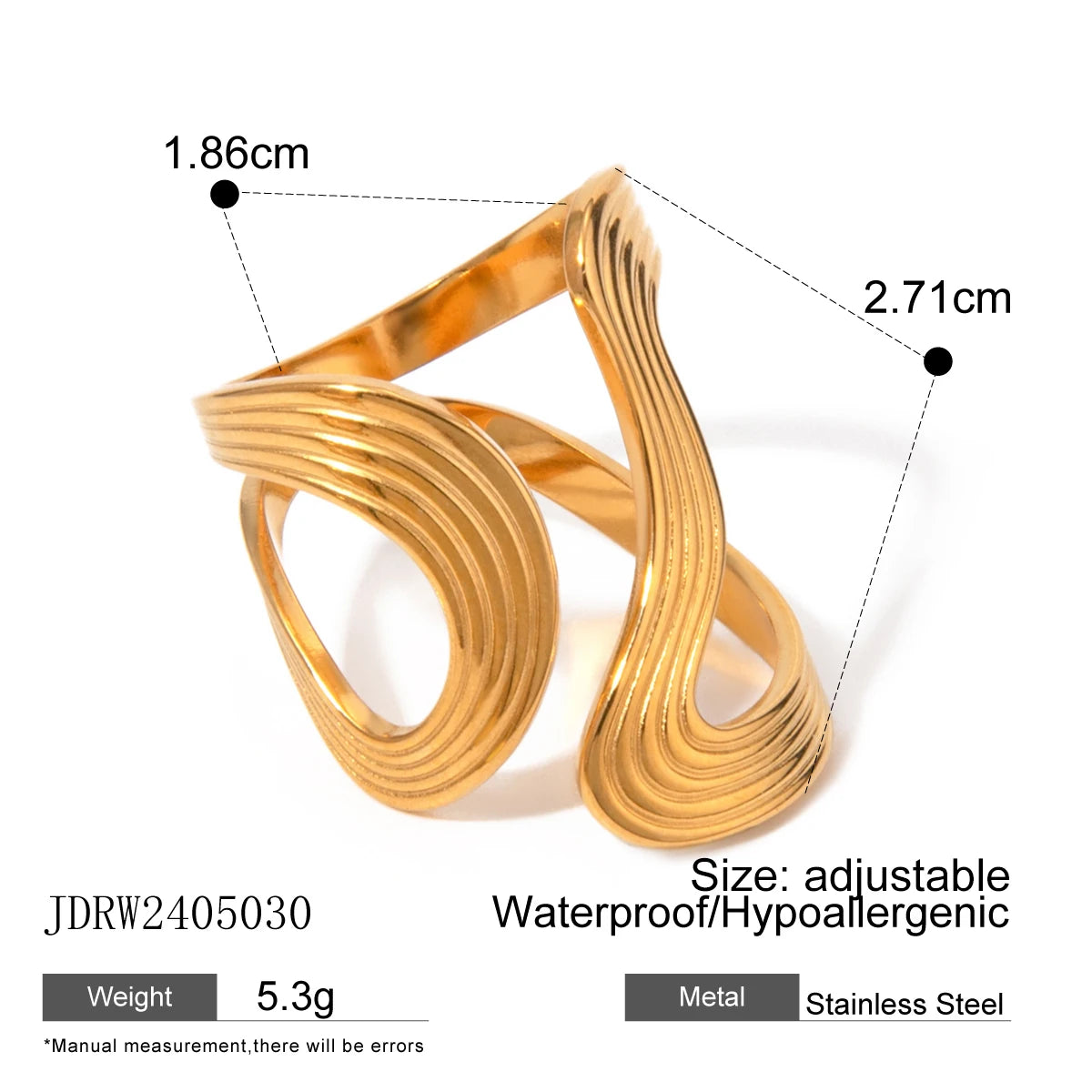 TEEK - Golden Warped Rust Proof Stainless Steel Ring JEWELRY theteekdotcom B