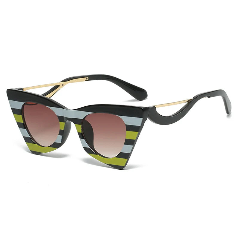 TEEK - Stripe Cat Eye Colorful Sunglasses EYEGLASSES theteekdotcom BlackYellow-Brown  