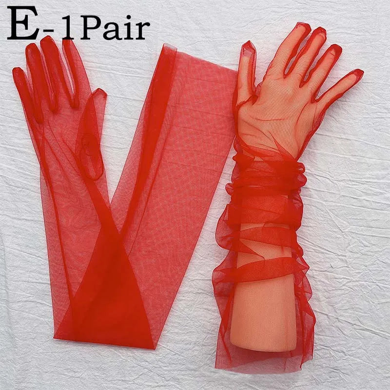 TEEK - Ultra Thin Tulle Elbow Gloves GLOVES theteekdotcom Red  