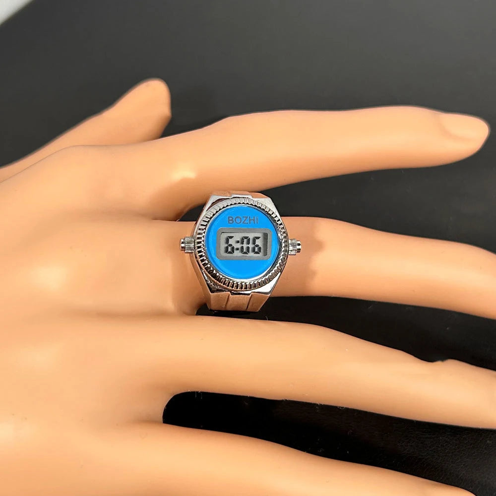 TEEK - Mini Electronic Digital Watch Finger Rings WATCH theteekdotcom silver-blue  