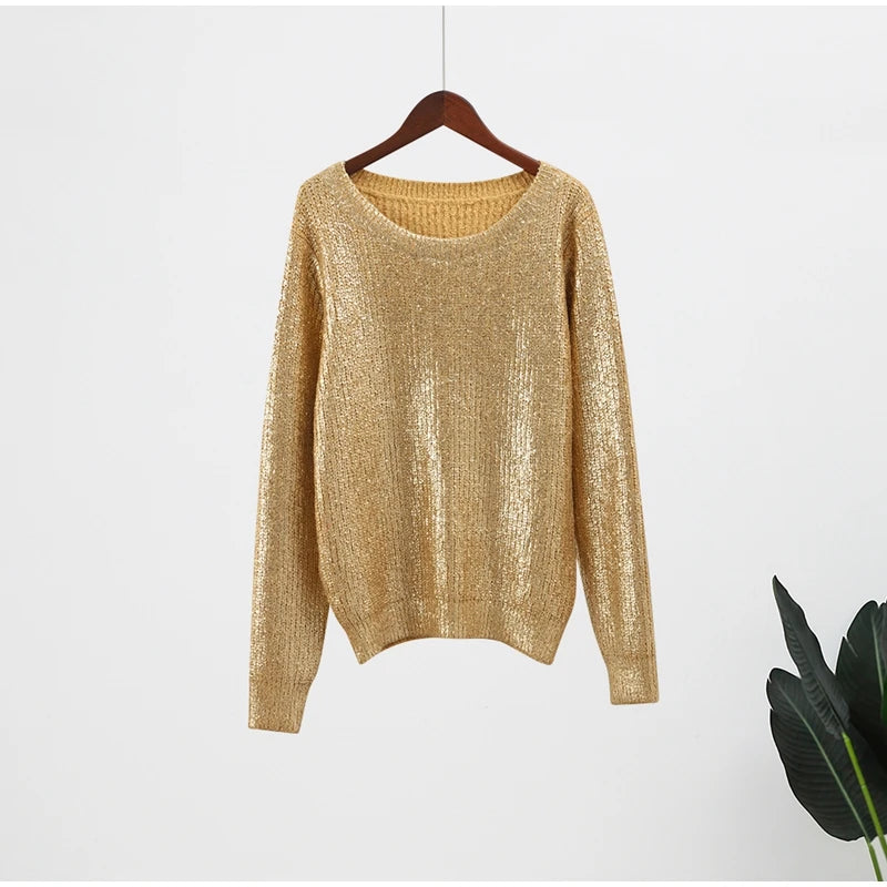 TEEK - Metallic Color Silk Knit Pullover Top TOPS theteekdotcom   