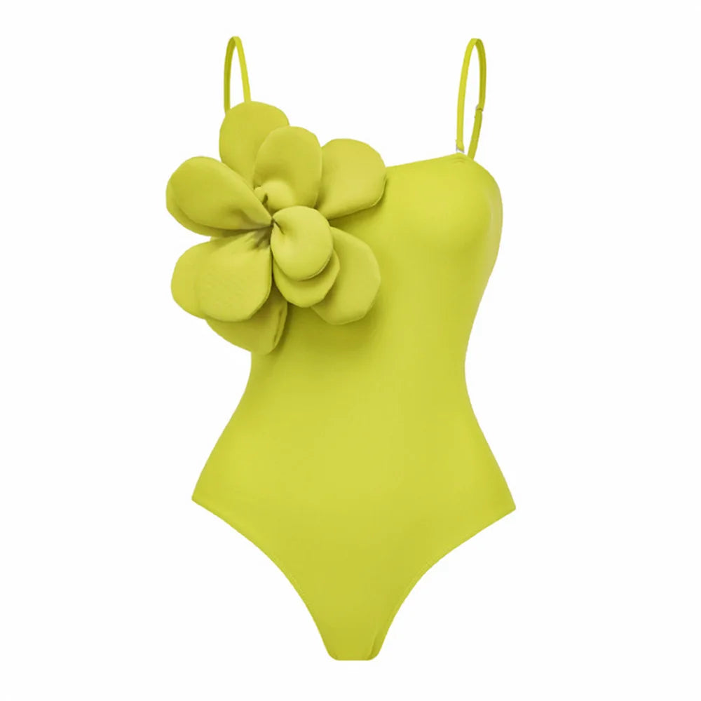 TEEK - Yellow 3D Flowers Off Shoulder Swimsuit Swimwear SWIMWEAR theteekdotcom   