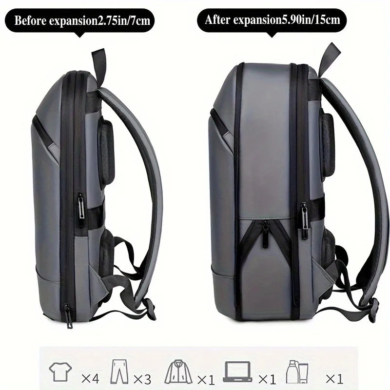 One men's plain business backpack with a luggage strap for commuting. TEEK