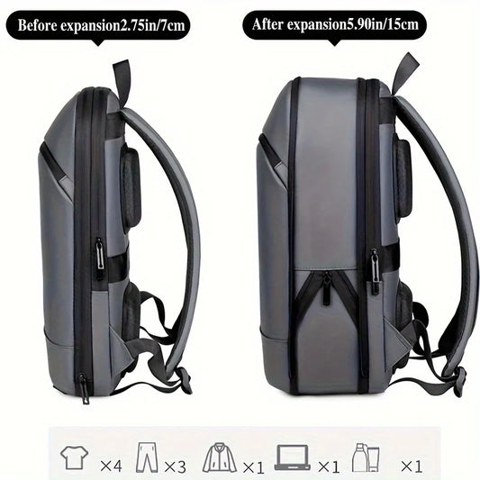 One men's plain business backpack with a luggage strap for commuting. TEEK