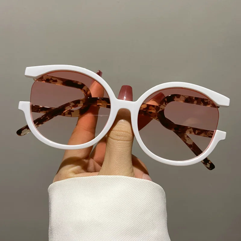 TEEK - Two-Color Chipped Circle Rim Sunglasses EYEGLASSES theteekdotcom WHITE  