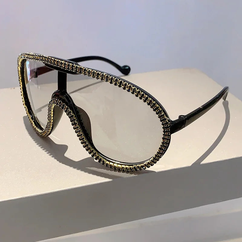 TEEK - Oversized Pilot Bejeweled Eyewear EYEGLASSES theteekdotcom Light Black