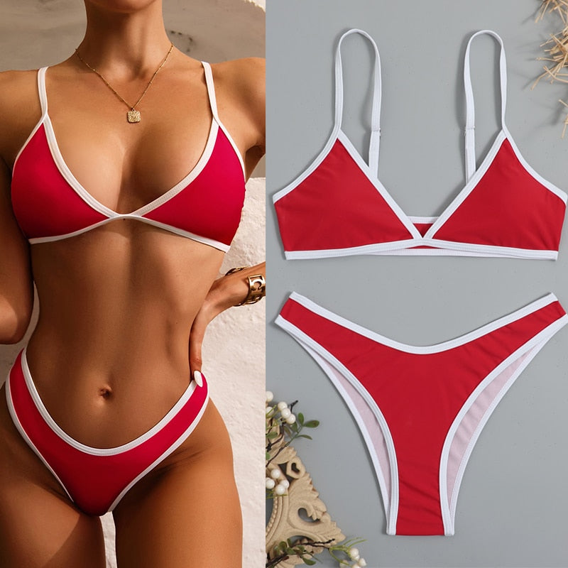 TEEK - Vintage Micro V-Bra Brazilian Thong Bikini SWIMWEAR theteekdotcom 23007 red XS 