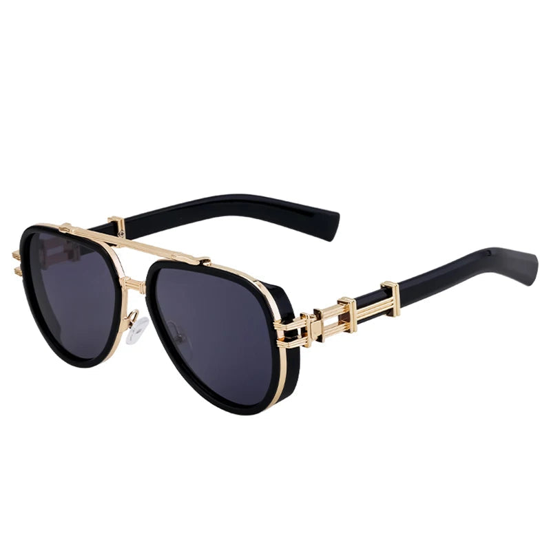 TEEK - Vintage Punk Oval Double Beam Sunglasses EYEGLASSES theteekdotcom C2 BlackGoldGray