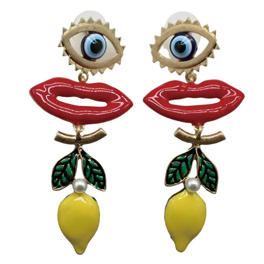 TEEK - Enchanted Eye Enamel Lemon Lipstick Earrings JEWELRY theteekdotcom   