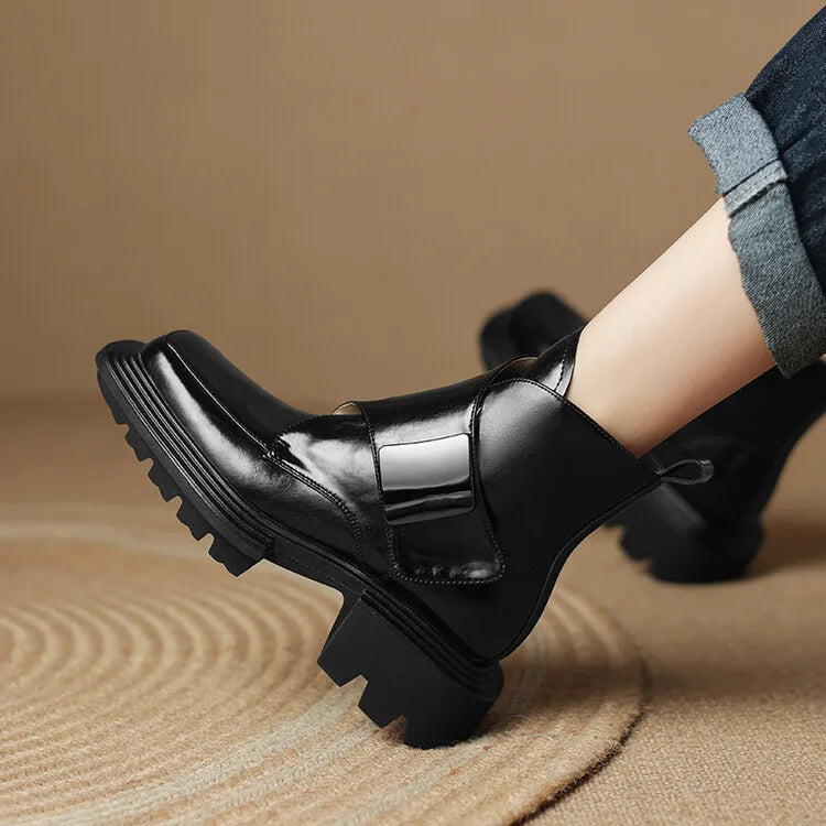 TEEK - Split Leather Square Toe Chunky Platform Boots SHOES theteekdotcom black-fur 8.5 