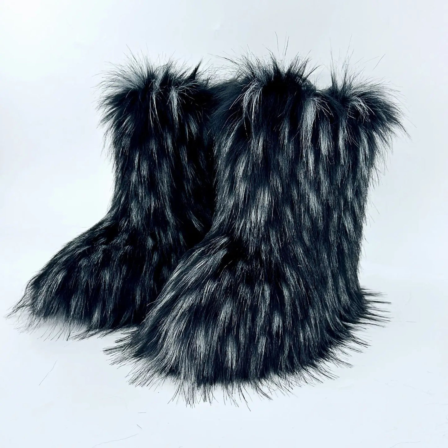 TEEK - Fluffy Faux Fox Fur Boots SHOES theteekdotcom Black Mix 6.5