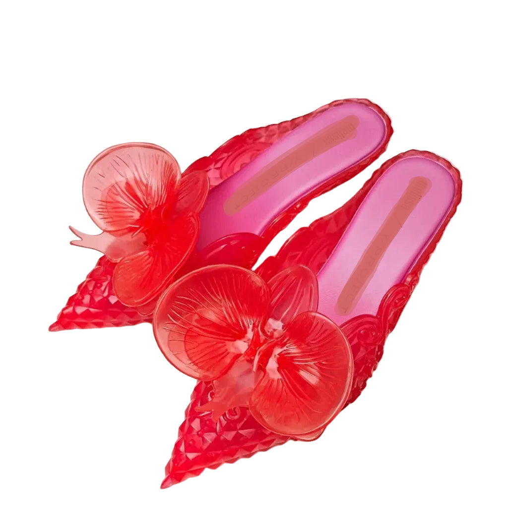 Design Big Butterfly Knot Melissa Women Flat Mules Sandals High Quality Cozy Patent Leather Pointed Toe Back Strap Shoes TEEK as pic 3 8.5