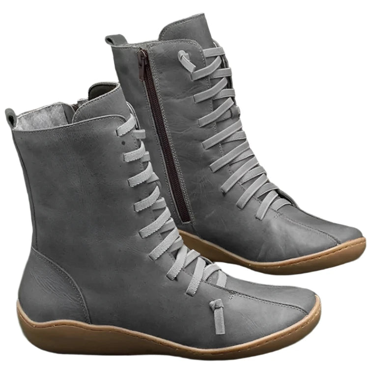 TEEK - Mid-Calf Soft Handmade Flat Work Boots SHOES theteekdotcom Grey 5.5 