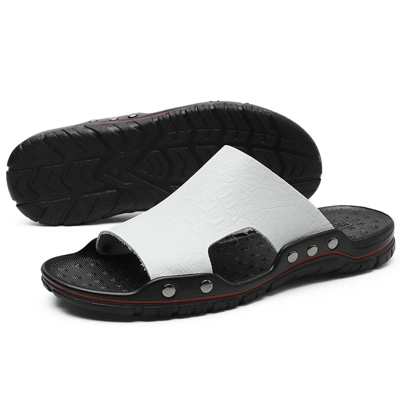 TEEK - Mens Leather Outdoor Slides SHOES theteekdotcom White R3900 6.5 