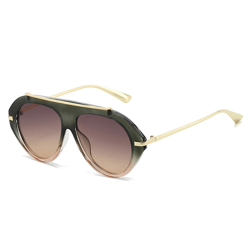 SO&EI Ins Popular Fashion Oversized Pilot Sunglasses Women Shades UV400 Retro Gradient Men Blue Green Sun Glasses TEEK Green Tea Grey Tea As the picture