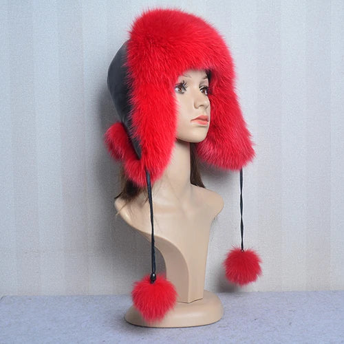TEEK - Winter Real Fox Fluff Hat HAT theteekdotcom red 1  