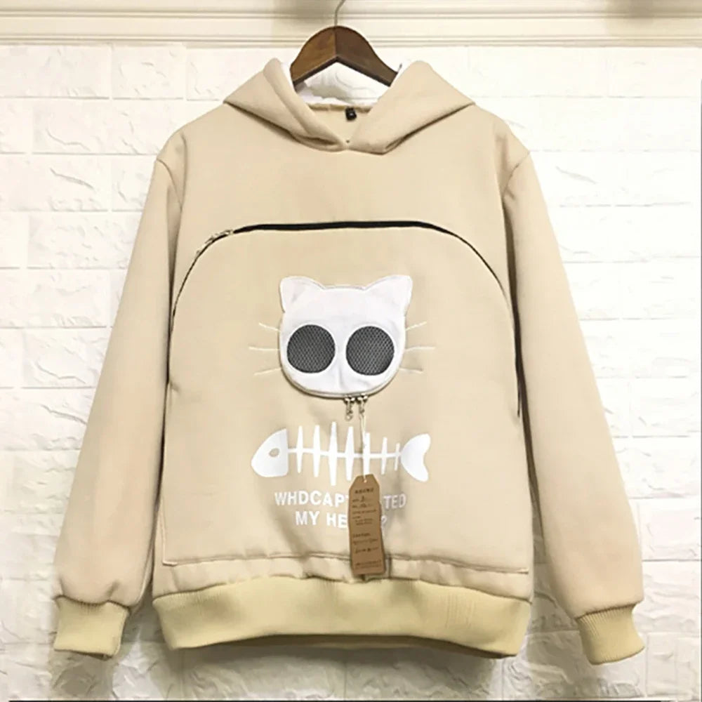 TEEK - Cat Lovers Cuddle Pouch Sweatshirt TOPS theteekdotcom khaki S 