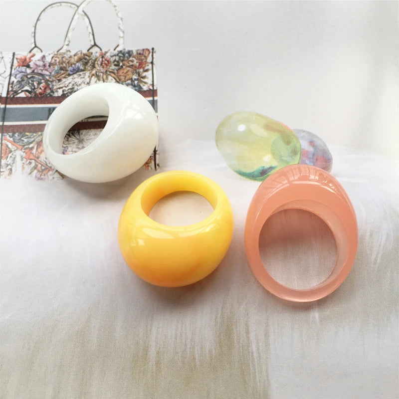 UJBOX Big Promotion Round Resin Rings Women Acrylic Wedding Bands Party Jewelry Bulk TEEK