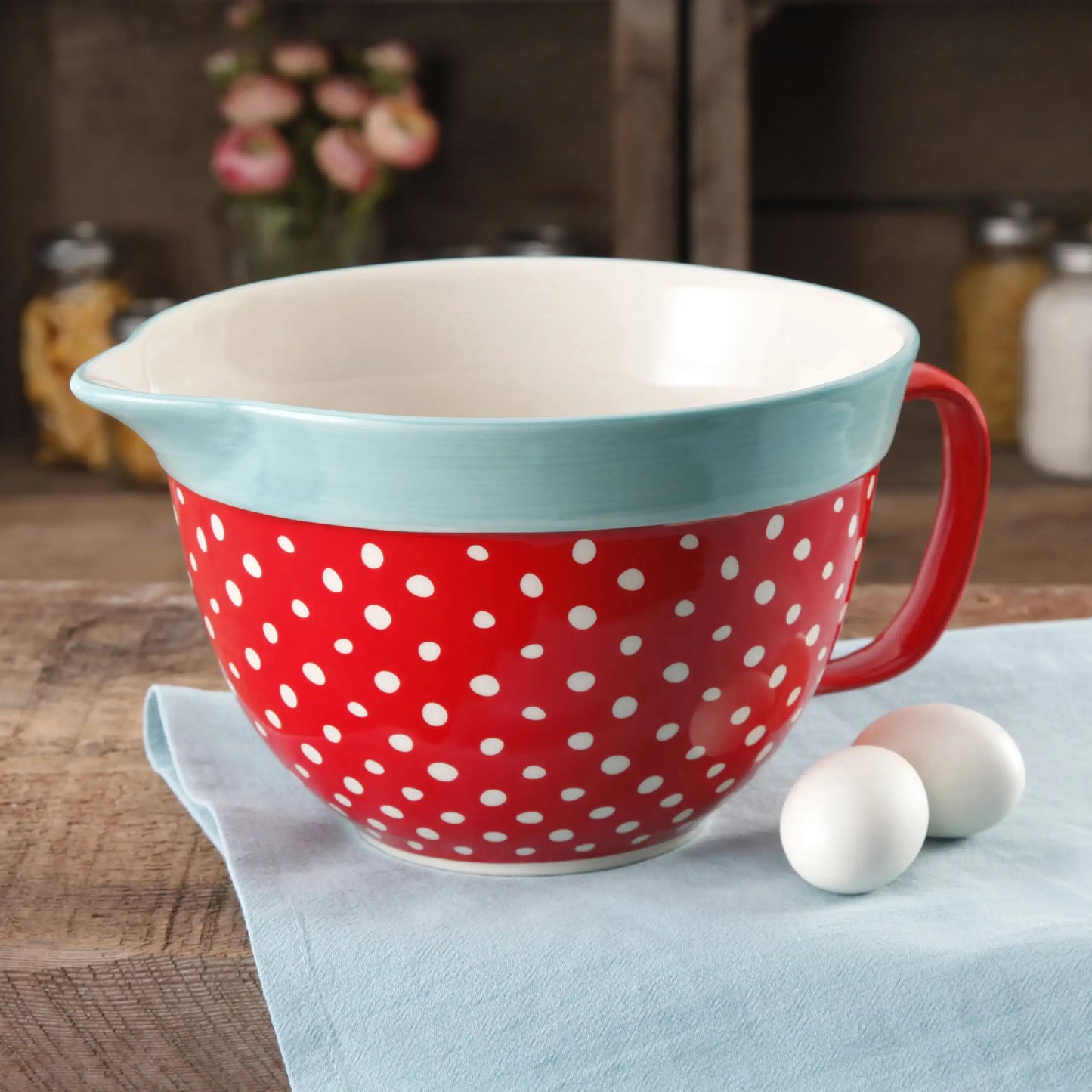 TEEK - Stoneware Large Mixing Cup Bowl HOME DECOR theteekdotcom polka dot  