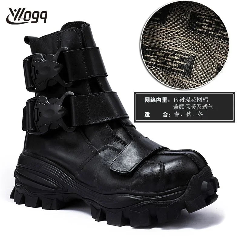 TEEK - Italian Leather Tri-Strap Buckle Motorcycle Boots SHOES theteekdotcom 9921 black 12.5
