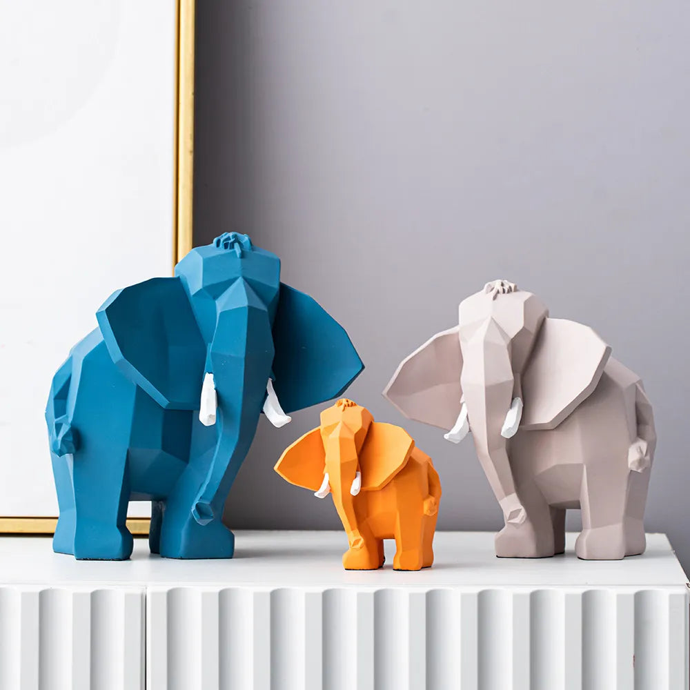 TEEK - Geometric Art Elephant Resin Sculpture HOME DECOR theteekdotcom Three elephants  