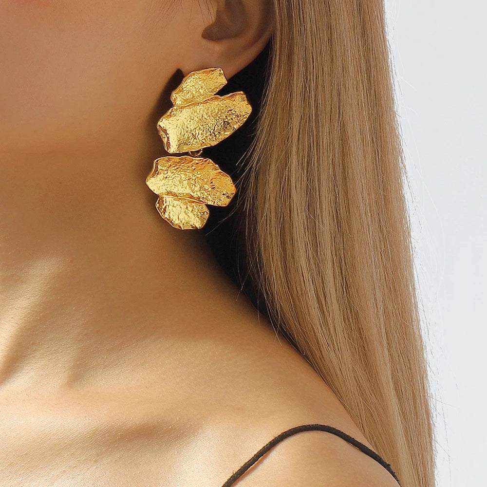 TEEK - Slabbed Geometric Drop Earrings JEWELRY theteekdotcom Gold Color  