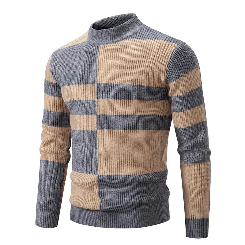 TEEK - Mens Neck Knit Pullover Sweater TOPS theteekdotcom M195 gray and khaki TAG M / US S 