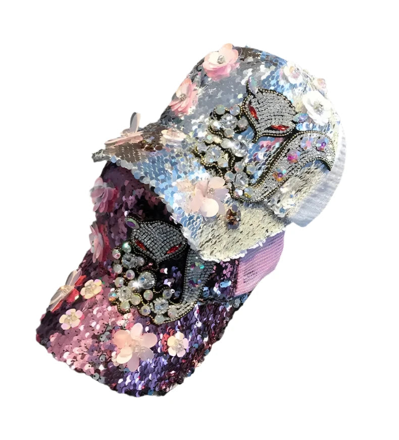 TEEK - Diamond Sequin Fox Baseball Cap HAT theteekdotcom   