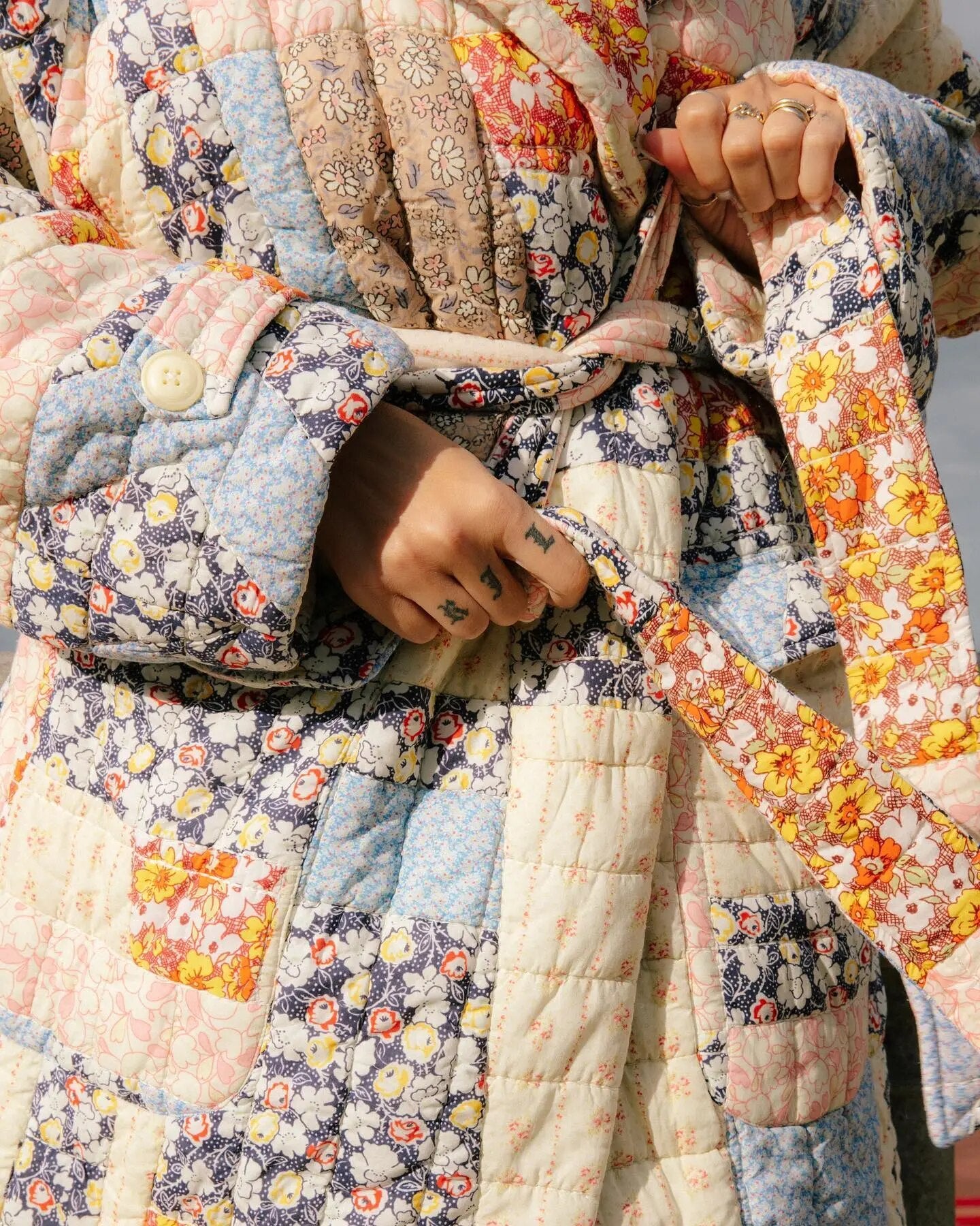 TEEK - Printed Floral Cotton Coat With Belt COAT theteekdotcom   