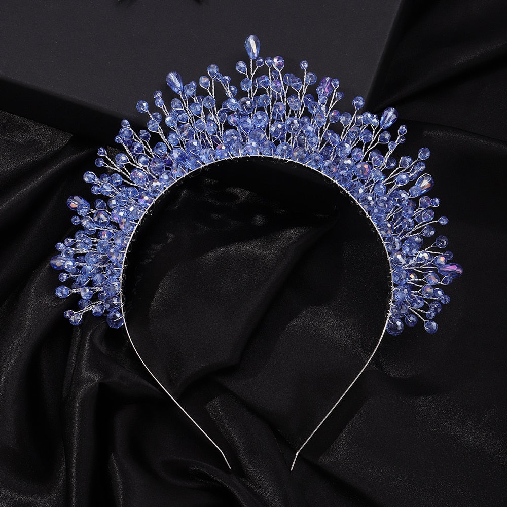 TEEK - Crystal Bejeweled Crown Headband HAIR CARE theteekdotcom Light Blue  