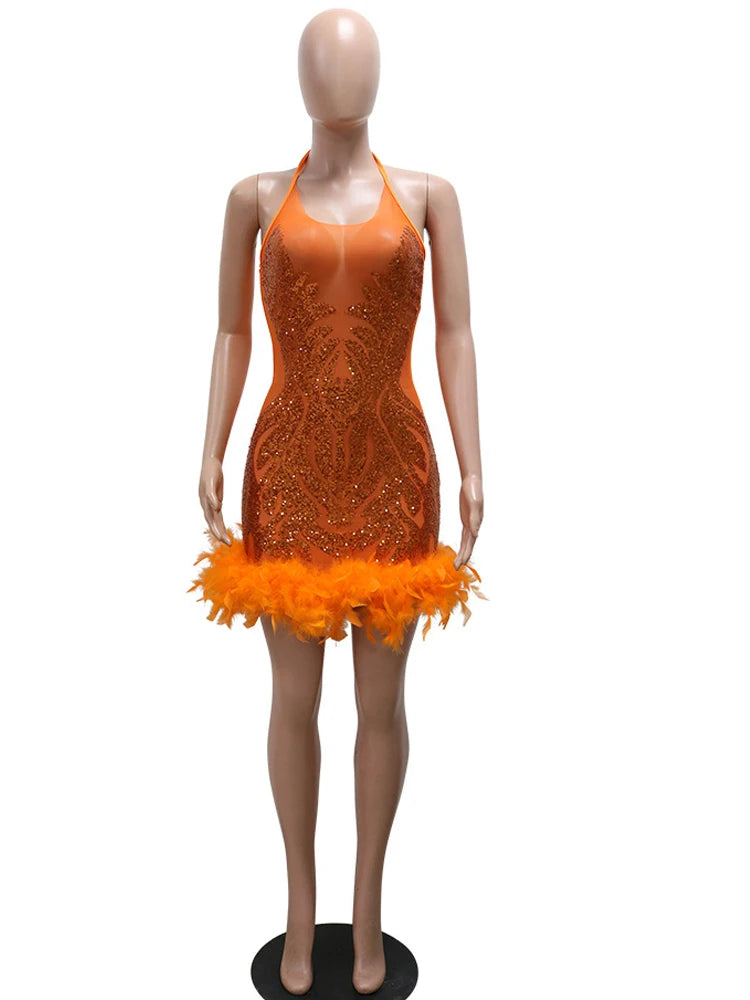 TEEK - Mesh Sequin Feather Glam Dress DRESS theteekdotcom