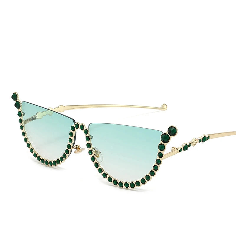 TEEK - Semi Framed Bejeweled Cat Eye Sunglasses EYEGLASSES theteekdotcom Green