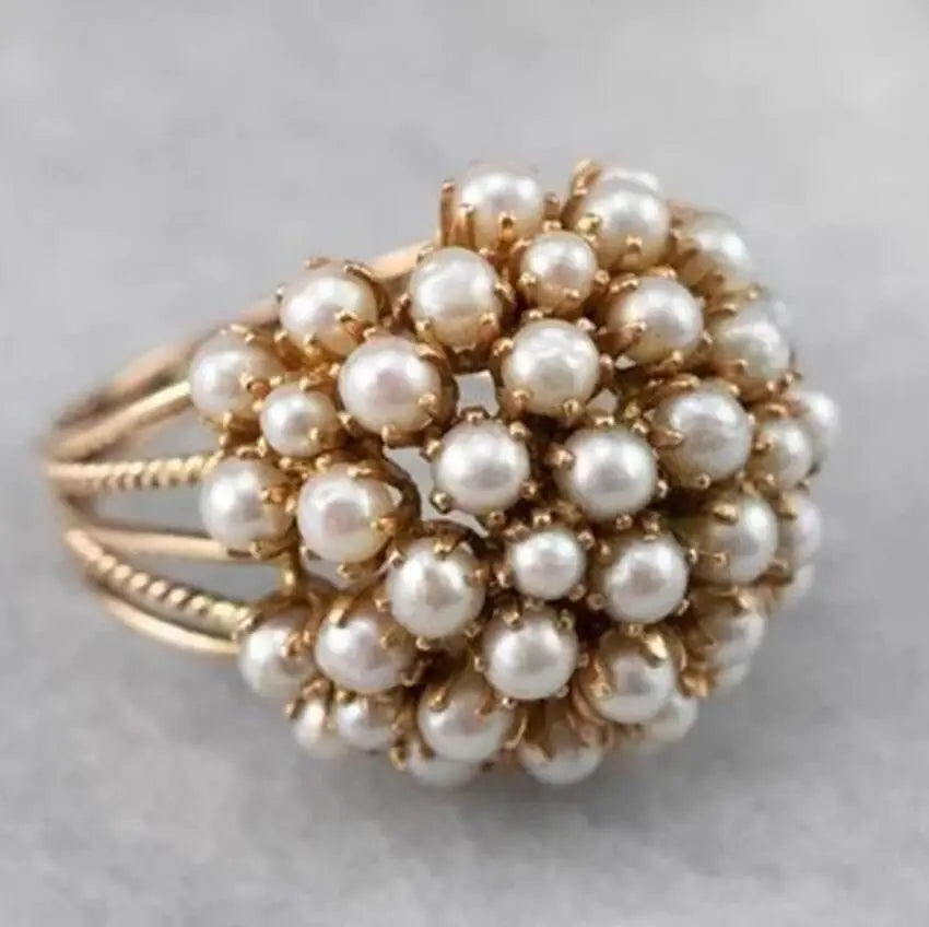 TEEK - Gold Color Pearl Cluster Ring JEWELRY theteekdotcom 8  