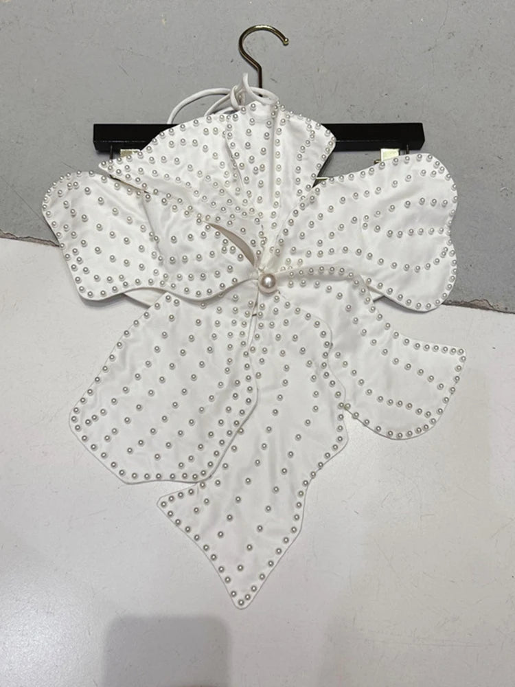 TEEK - Strapless Flower Pearl Top TOPS theteekdotcom White L 