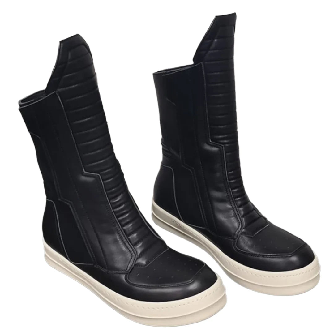 TEEK - Motorcycle Leather Luxury Mid-Calf Zip Flats Boots SHOES theteekdotcom   