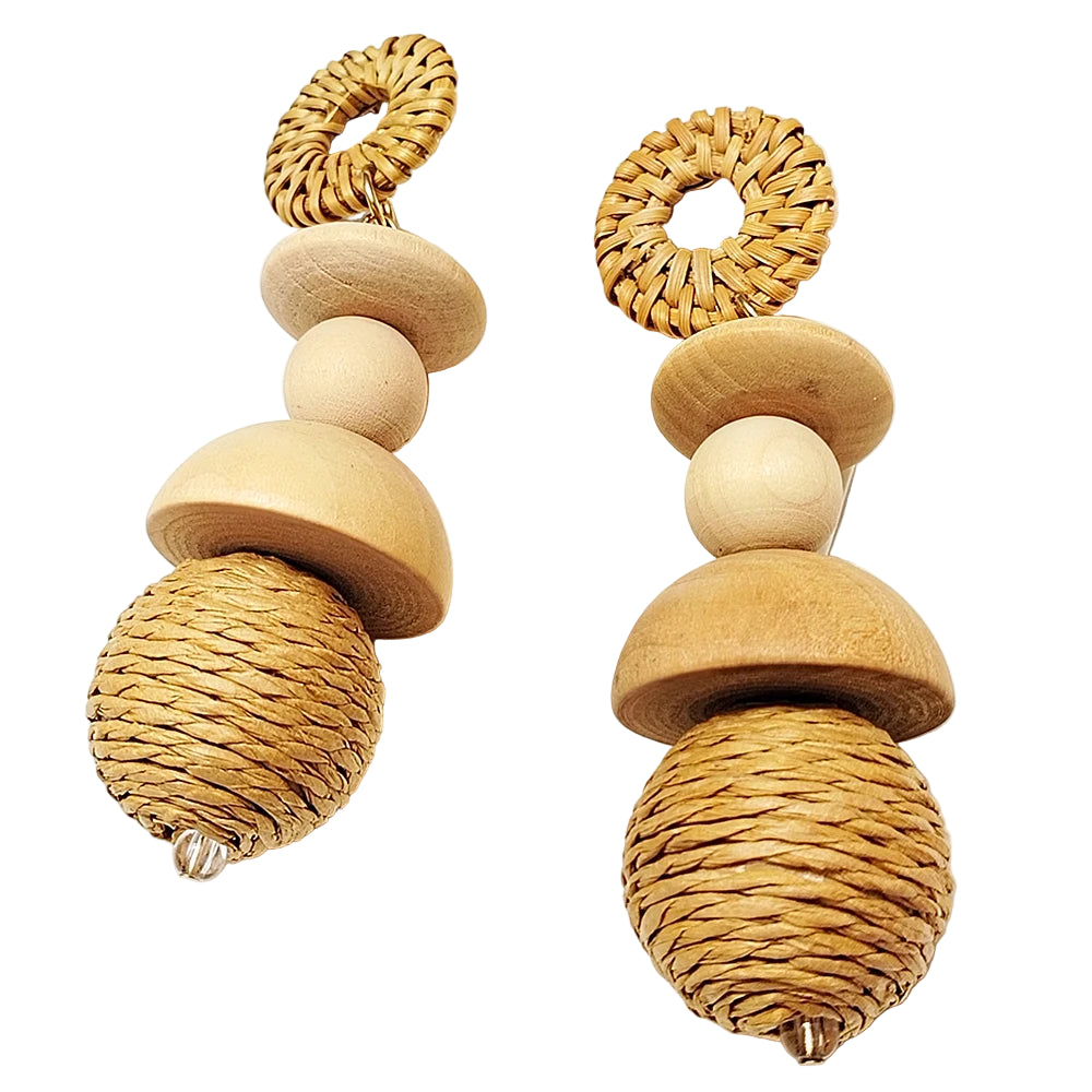 TEEK - Korea Handmade Wooden Straw Dangle Earrings JEWELRY theteekdotcom