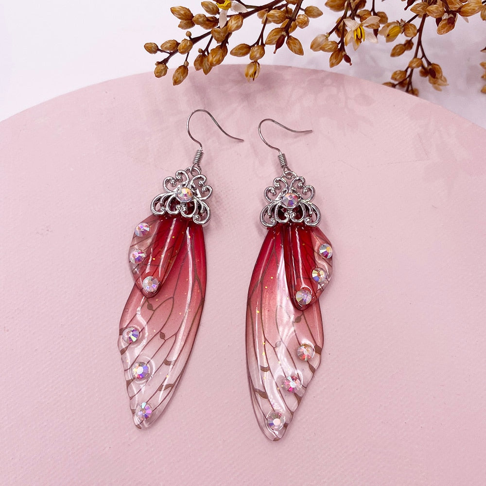 TEEK - Handmade Fairy Wing Earrings  theteekdotcom Silver-Red  