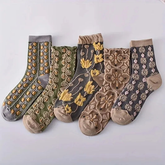 TEEK - 5 Pairs 3D Floral Textured Socks SOCKS theteekdotcom 6.5-9.5  