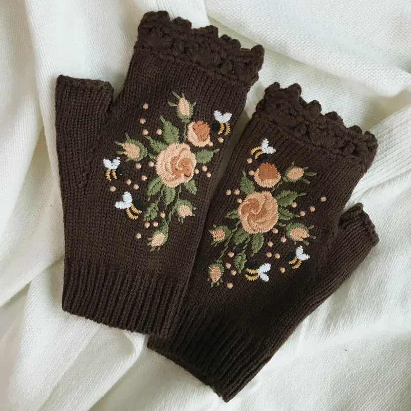 TEEK - Half Knitted Fingerless Gloves GLOVES theteekdotcom Brown  