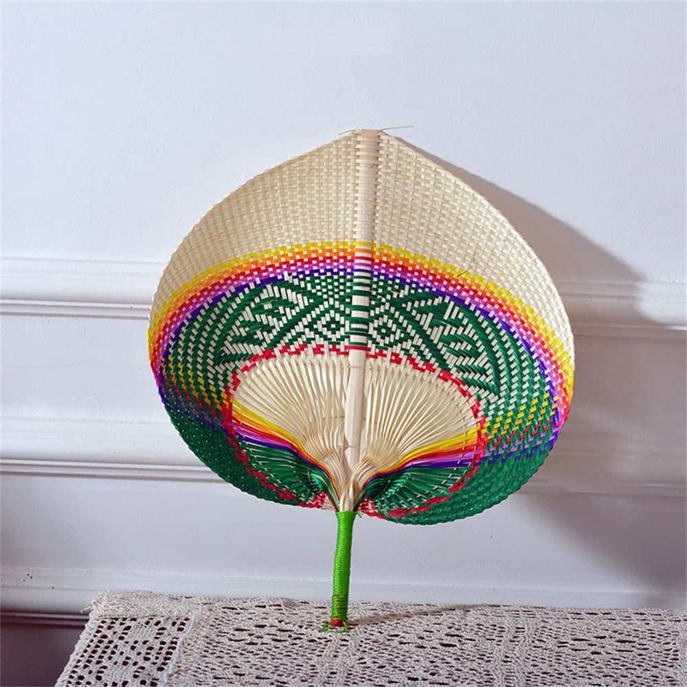 TEEK - Handmade Bamboo Woven Hand Fan FAN theteekdotcom green white 30x38cm | 12x18in 