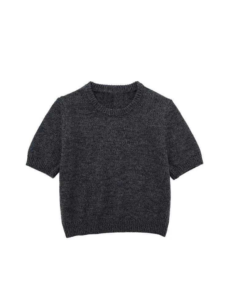 TEEK - Gray Cropped Knitted Sweater TOPS theteekdotcom S  
