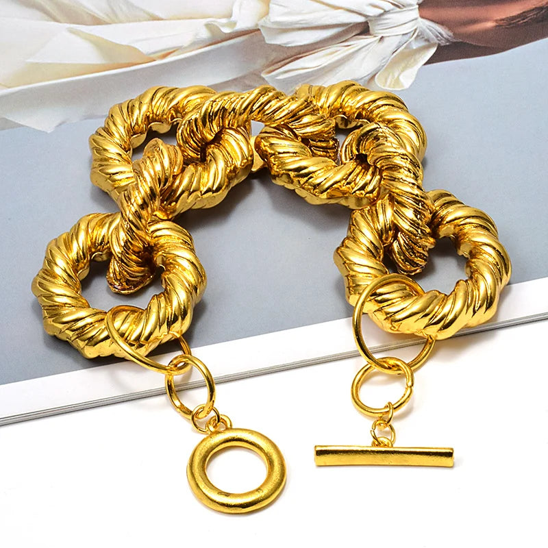 TEEK - Gold Tone Metal Hoops Bracelet JEWELRY theteekdotcom Gold-369 9.25in/23.5cm