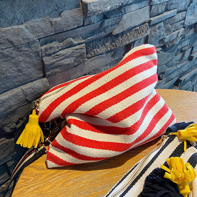 TEEK - Striped Tassel Pouch BAG theteekdotcom Red  